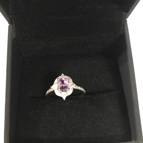 Oval Cut Amethyst Diamond Engagement Ring 3/4 ct TW 14k White Gold Kay S… - Picture 4 of 9